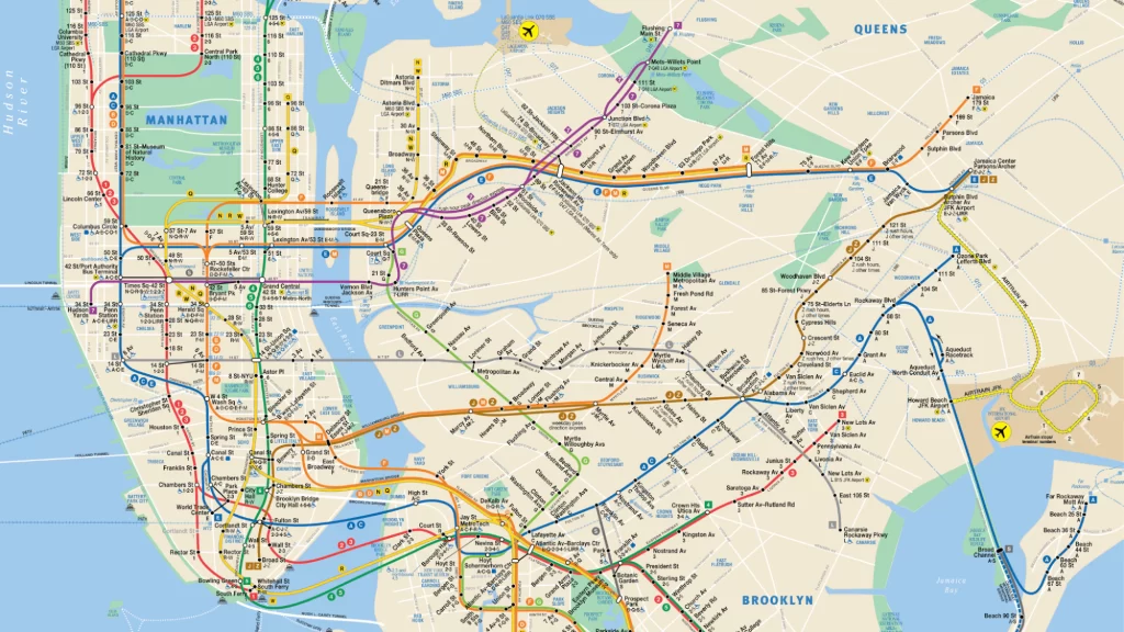 Subway Train a Map NYC 